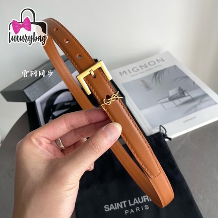 Saint Laurent Thin Brown Belt With Square Buckle 2.0cm