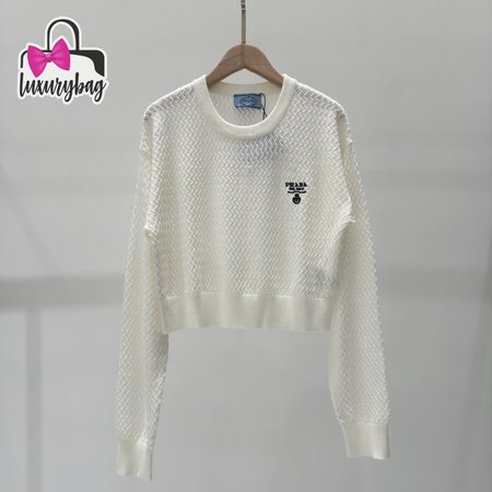 Prada Hollowed-out crew neck knitted Sweater