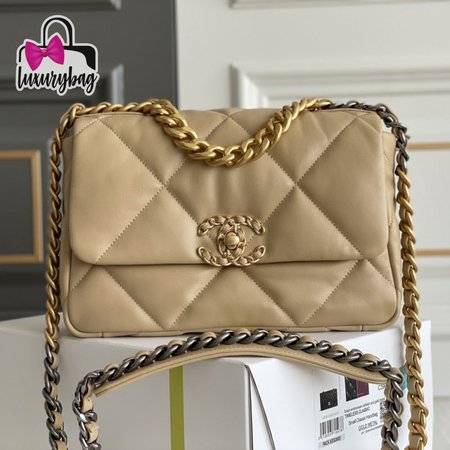 Chanel 19 Small Flap Bag in Light Beige Lambskin