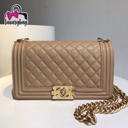 Chanel Boy Flap Quilted Diamond Metallic New Medium Tan