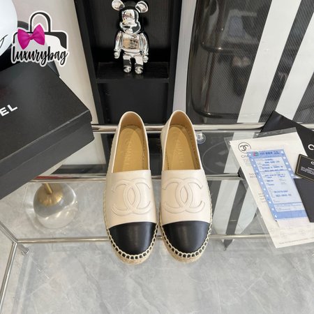 Chanel Lambskin Espadrilles 37 White Black Size 35-40