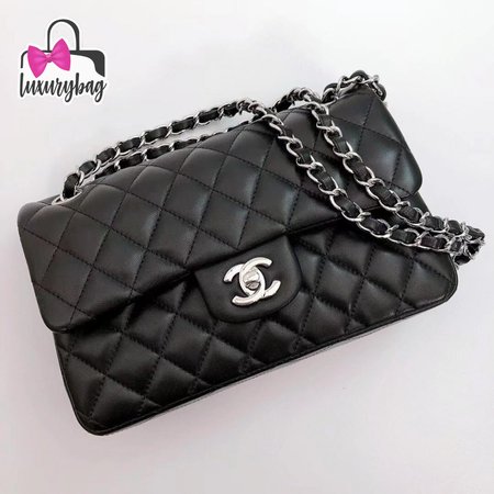 Chanel Classic Double Flap Quilted Caviar Silver-tone Medium Black