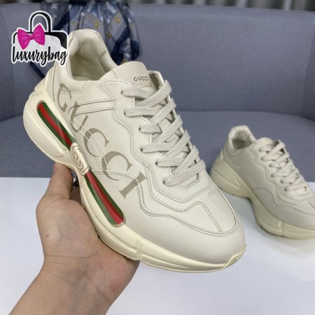 Women's Rhyton Gucci Logo Leather Sneaker