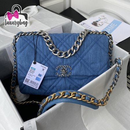 Chanel Denim Quilted Medium Chanel 19 Flap Bag