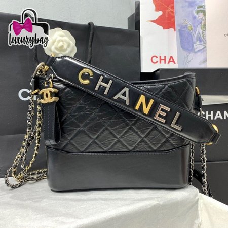 Chanel Gabrielle Hobo Bag Quilted Aged Calfskin Gold/Silver-tone Medium Black