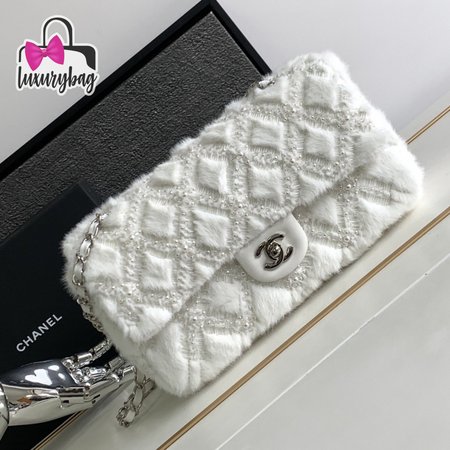 Chanel Shearling-Lined Tweed and Lambskin Muff Bag