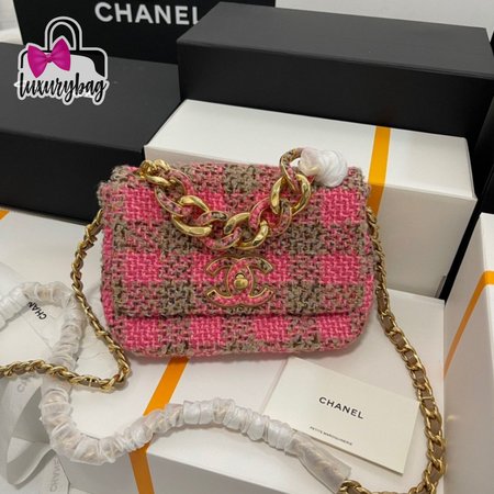 Chanel Small Elegant Chain Flap Bag Pink and Beige Tweed Gold Hardware