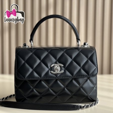 Chanel Flap Bag Top Handle Quilted Lambskin Gold-tone Small Black