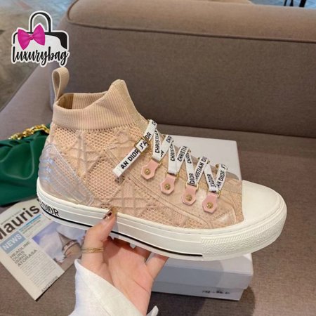 Dior Beige Knit And Leather Walk'N'Dior High Top Sneakers