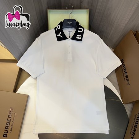 Burberry White Logo Embroidered Polo Shirt