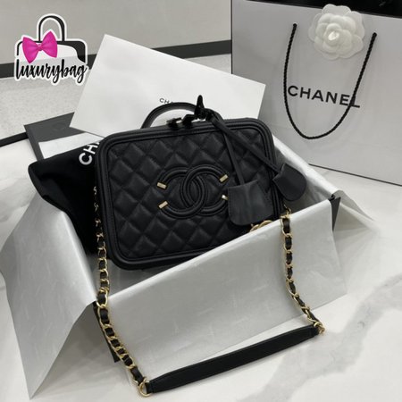 Chanel CC Filigree Vanity Case Quilted Medium Black