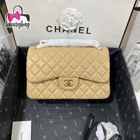 Chanel Classic Double Flap Quilted Jumbo Beige