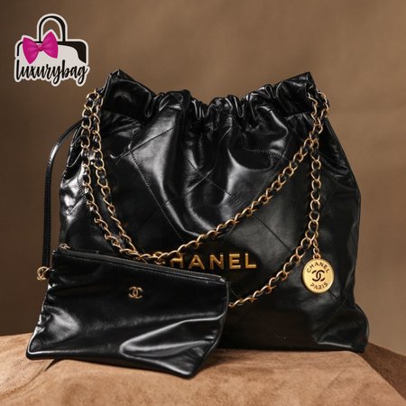 Chanel 22 Large Bag Shiny Calfskin & Gold Black