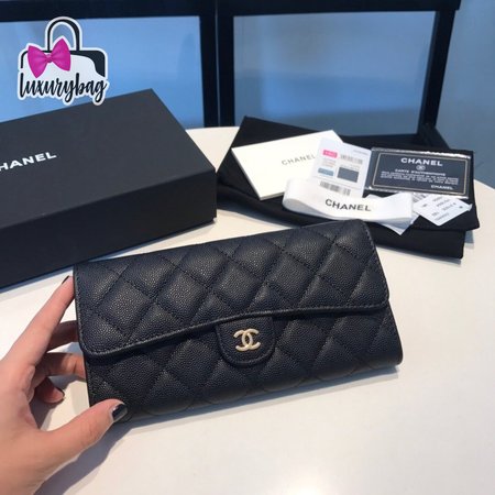 Chanel Flap Gusset Wallet Quilted Diamond Large Black