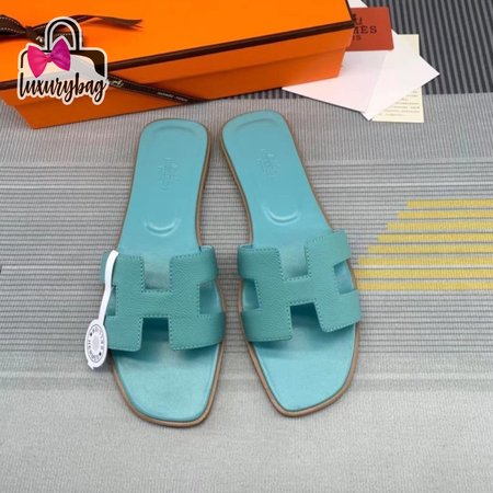 Hermes Oran Sandal Bleu Pinede Box Calfskin Leather