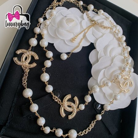 Chanel Gold CC Scatter Pearl Long Necklace