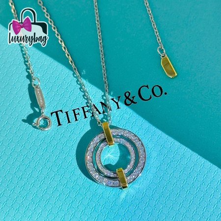 Tiffany Edge Circle Pendant in Platinum and Yellow Gold with Diamonds Large