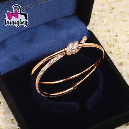 Tiffany Knot Double Row Hinged Bangle in Rose Gold with Diamonds