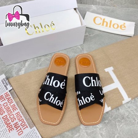 Chloe Woody Black Slide Sandals