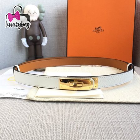 Hermes Kelly Belt (Stamp A) White Epsom Leather Rose Gold Hardware