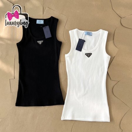 Prada Cotton Tank Top Black White