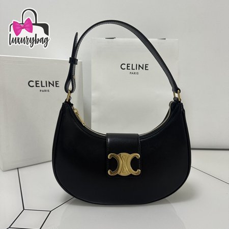 Celine Ava Triomphe Bag In Smooth Calf Leather Black