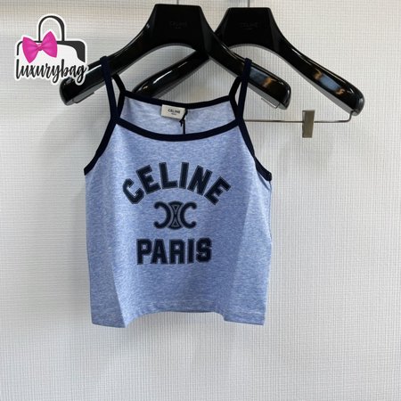 Celine Paris Tank Top In Cotton Jersey Blue/Navy