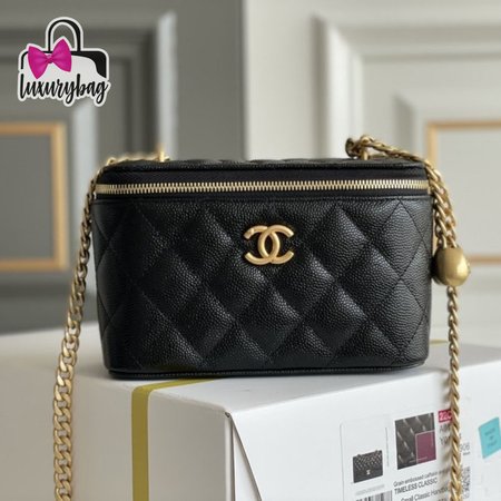 Chanel Black Leather Vanity, Cosmetic Pouch Bag