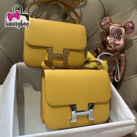 Hermes Constance 18 Jaune Ambre Verso Evercolor Palladium Hardware