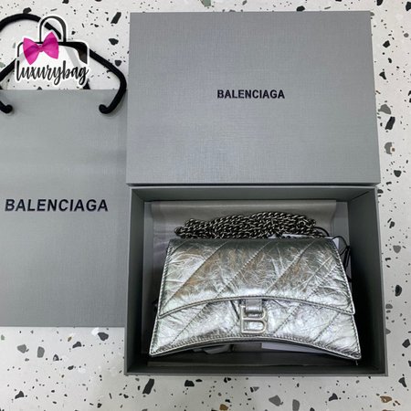 Balenciaga Crush Quilted Metallic Chain Shoulder Bag