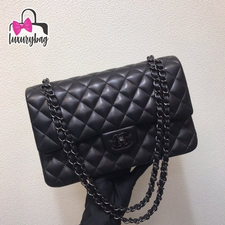 Chanel Classic Handbag Pearly Lambskin & Black-tone Metal Black