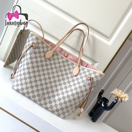 Neverfull Damier Azur GM Rose Ballerina Lining