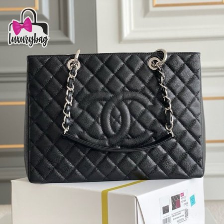 Chanel GST Black Quilted Caviar Leather Silver-Tone Hardware