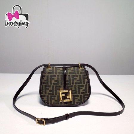 Fendi C Mon Small Brown FF Jacquard Fabric Bag