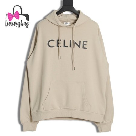 Celine Loose Hoodie In Cotton Fleece Stone Beige / Black