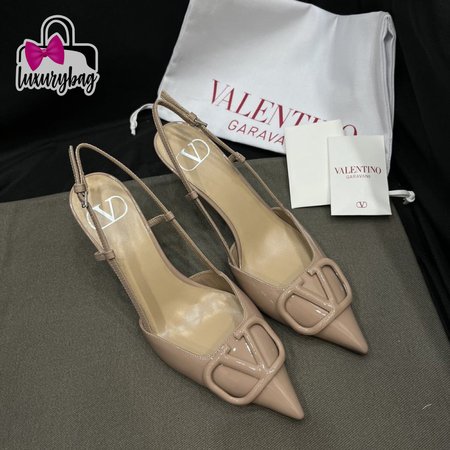 Valentino Beige Patent Leather VLOGO Slingback Pumps