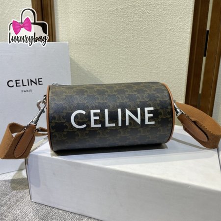 Celine Cylinder Bag In Triomphe Canvas Tan