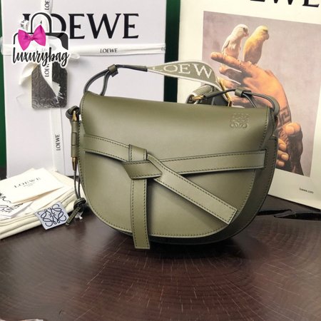 Loewe Small Gate Bag In Soft Calfskin And Jacquard Autumn Green