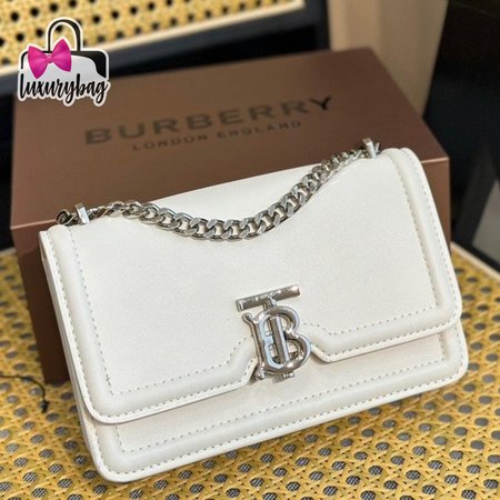 Burberry Leather Small TB Bag White