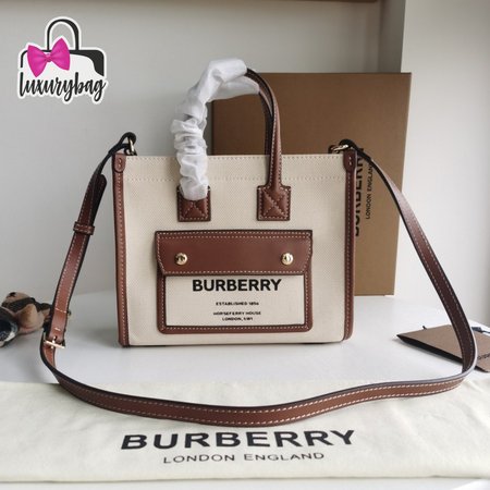 Burberry Two-tone Canvas And Leather Mini Freya Tote Natural/Tan 80441431