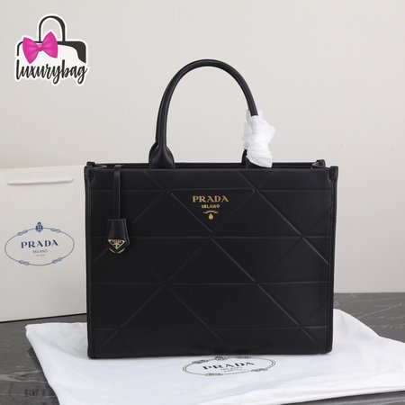 Large Leather Prada Symbole Bag With Topstitching Black 1BA377