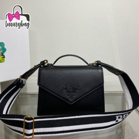 Prada Monochrome Saffiano And Leather Bag Black 1BD317