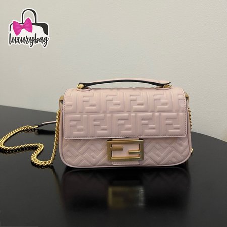 Fendi Baguette Chain Midi Pink Nappa Leather Bag