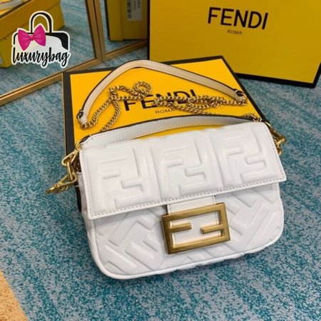 Fendi Baguette Mini White Leather Bag 8BS017A72VF15AO