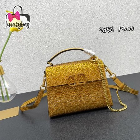 Valentino Mini Vsling Handbag With Rhinestones Gold