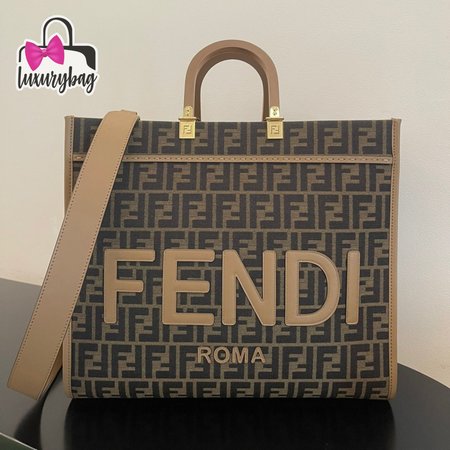 Fendi Sunshine Large Brown FF Jacquard Fabric Shopper 8BH372ALVYF1GE3