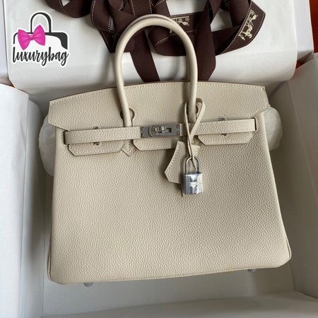 Hermes Craie Togo Birkin 25 Palladium Hardware