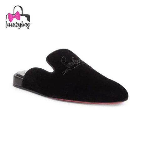 Christian Louboutin Navy Coolito Flat Black Velvet Backless Slide