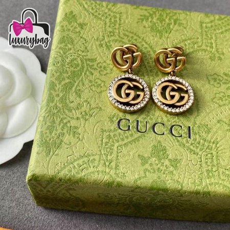 Gucci Vintage Metal Double G Design Crystal Surround Drop Earrings