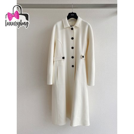 Dior Single-Breasted Long Double-Faced Cashmere Coat White